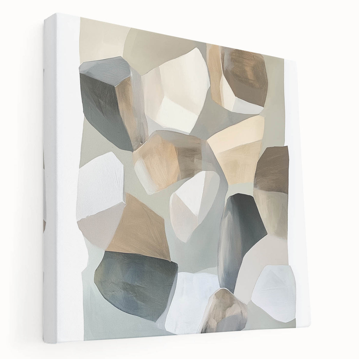 Minimalist Abstract Wall Art – Beige, Brown & Gray Stone Shapes