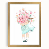 Floral Bouquet Girl Girls Room Wall Art – Kids Room Art Print