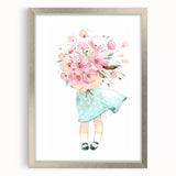 Floral Bouquet Girl Girls Room Wall Art – Kids Room Art Print