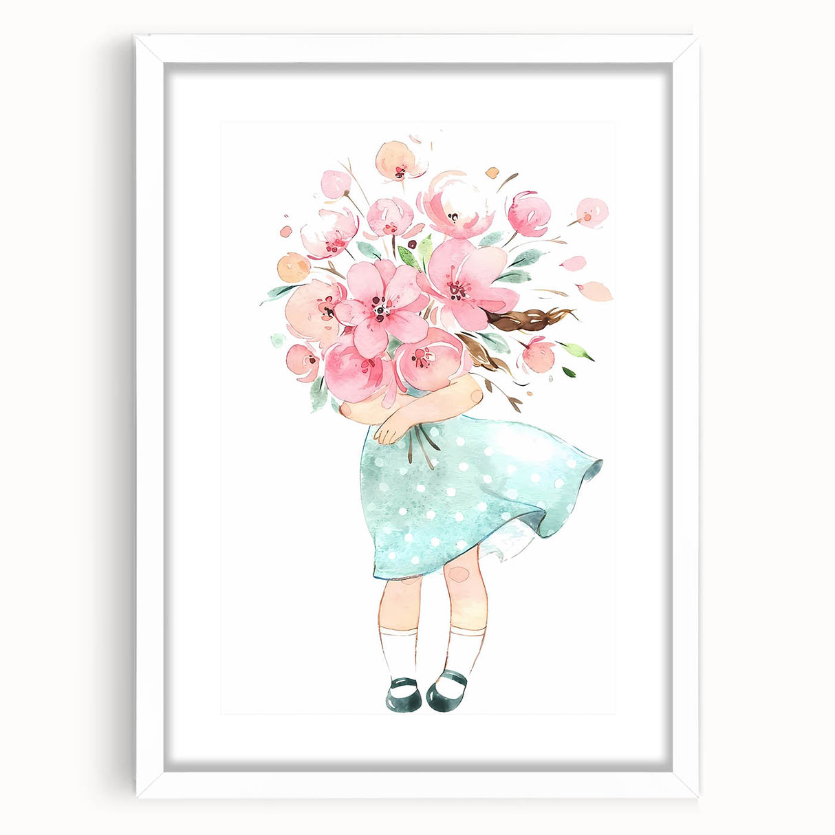 Floral Bouquet Girl Girls Room Wall Art – Kids Room Art Print