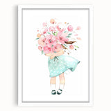 Floral Bouquet Girl Girls Room Wall Art – Kids Room Art Print