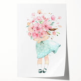 Floral Bouquet Girl Girls Room Wall Art – Kids Room Art Print