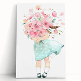Floral Bouquet Girl Girls Room Wall Art – Kids Room Art Print