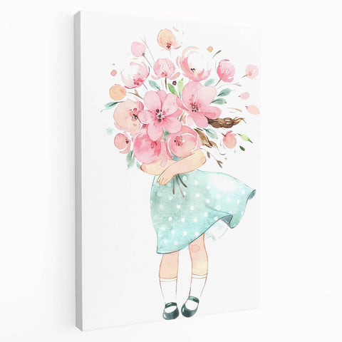 Floral Bouquet Girl Girls Room Wall Art – Kids Room Art Print