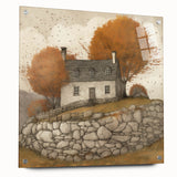Large abstract wall art depicting fall season colors on acrylic glass, ideal for bedroom or dining room decor.