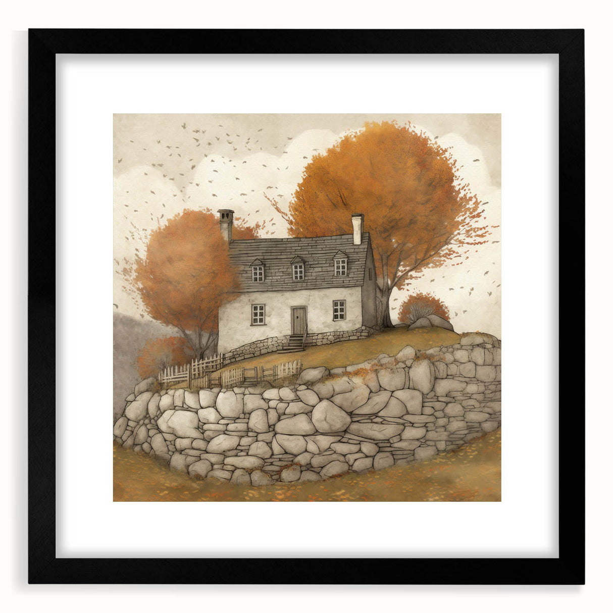Extra large framed abstract print featuring vibrant autumn hues on textured canvas, ideal for living room decor.