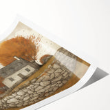 Extra large wall art featuring line art flowers in autumnal shades on a rolled canvas, ideal for large living room decor.