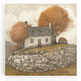 Large black and white stretched canvas depicting a minimalist autumnal tree, ideal for kitchen wall art.
