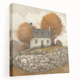 Large art depicting a fall scene with orange and brown leaves on a stretched canvas, suitable for kitchen wall art.