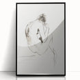 Framed abstract figurative artwork in black acrylic, showcasing dynamic shapes and fluid lines, ideal for modern home decor. Perfect for art enthusiasts seeking a bold statement piece.
