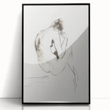 Framed abstract figurative artwork in black acrylic, showcasing dynamic shapes and fluid lines, ideal for modern home decor. Perfect for art enthusiasts seeking a bold statement piece.