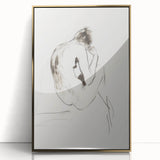 Abstract figurative wall art featuring bold gold accents and intricate designs, elegantly framed and displayed against a neutral background, perfect for modern decor.