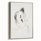 Abstract figurative art canvas framed in gold, showcasing dynamic shapes and warm tones, ideal for modern home decor or artistic interior styling.