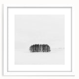 Abstract landscape artwork framed in white with a mat, showcasing a serene blend of soft blues and greens, perfect for modern home decor.