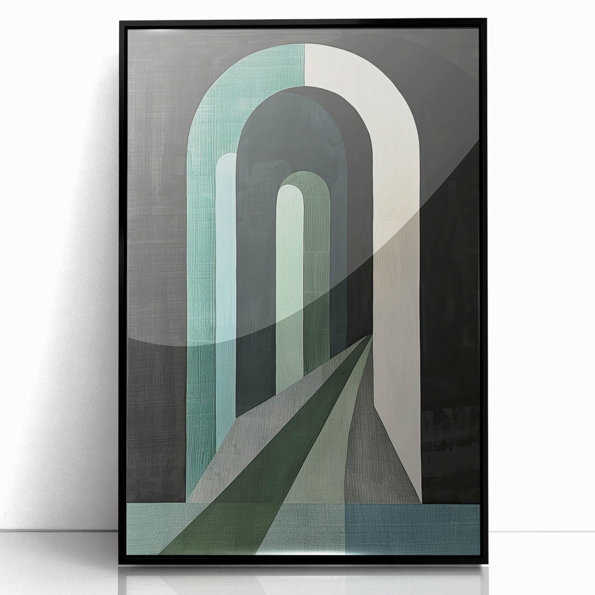 Framed abstract minimalist wall art in black acrylic showcasing geometric shapes and smooth lines, perfect for modern decor and enhancing any living space.