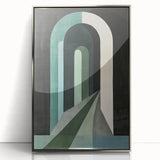 Framed abstract minimalist wall art featuring a silver acrylic finish, showcasing geometric shapes and subtle colors, perfect for modern home decor.