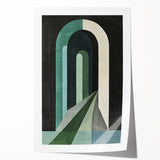 Abstract minimalist wall art print showcasing soft pastel colors and geometric shapes, elegantly rolled and ready for display in a stylish interior setting.