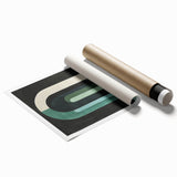 Abstract minimalist wall art print showcasing soft pastel colors and geometric shapes, rolled and ready for framing, conveying a serene and modern aesthetic.