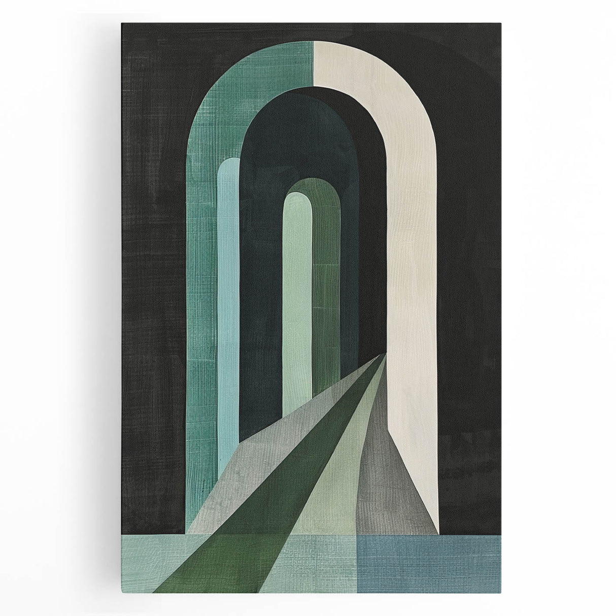 Abstract minimalist wall art on stretched canvas, showcasing soft pastel colors and geometric shapes, perfect for modern home decor and enhancing interior aesthetics.