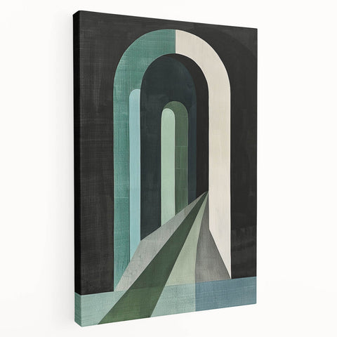 Abstract minimalist wall art design in neutral tones, displayed on a stretched canvas with a side view, showcasing its sleek finish and modern aesthetic. Perfect for contemporary home decor.