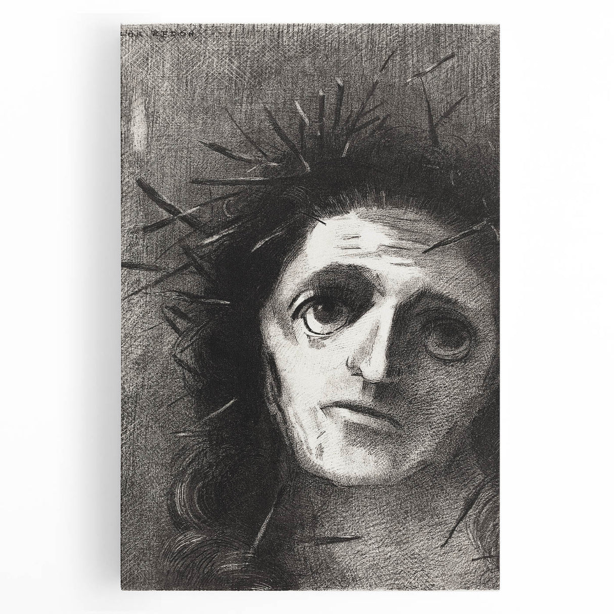 Expressive Monochrome Wall Art - Emotional Portrait by Odilon Redon