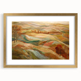Extra large abstract art print featuring textured fall colors in a gold frame, ideal for living room decor.