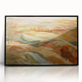 Large abstract wall art depicting fall scenery in orange and brown tones on a framed acrylic.