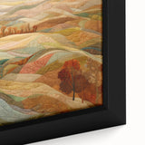 Close-up of a black wall art canvas featuring a textured, colorful abstract design, ideal for living room decor.