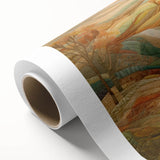 Art deco poster depicting a serene autumn scene in muted orange and brown tones on rolled canvas, ideal for nursery wall art.