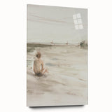 Abstract figurative acrylic artwork displayed in a glass frame, showcasing vibrant colors and dynamic shapes from a side view, ideal for modern decor.