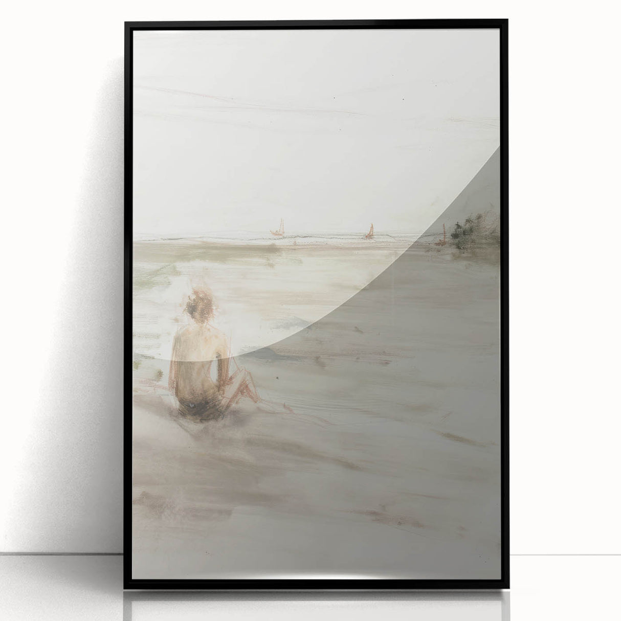 Framed abstract figurative artwork in a sleek black frame, showcasing vibrant colors and dynamic shapes, ideal for modern home decoration and artistic expression.