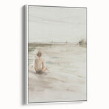 Framed abstract figurative canvas art showcasing a white background with vibrant colors, ideal for modern home decor, displayed from a side view.
