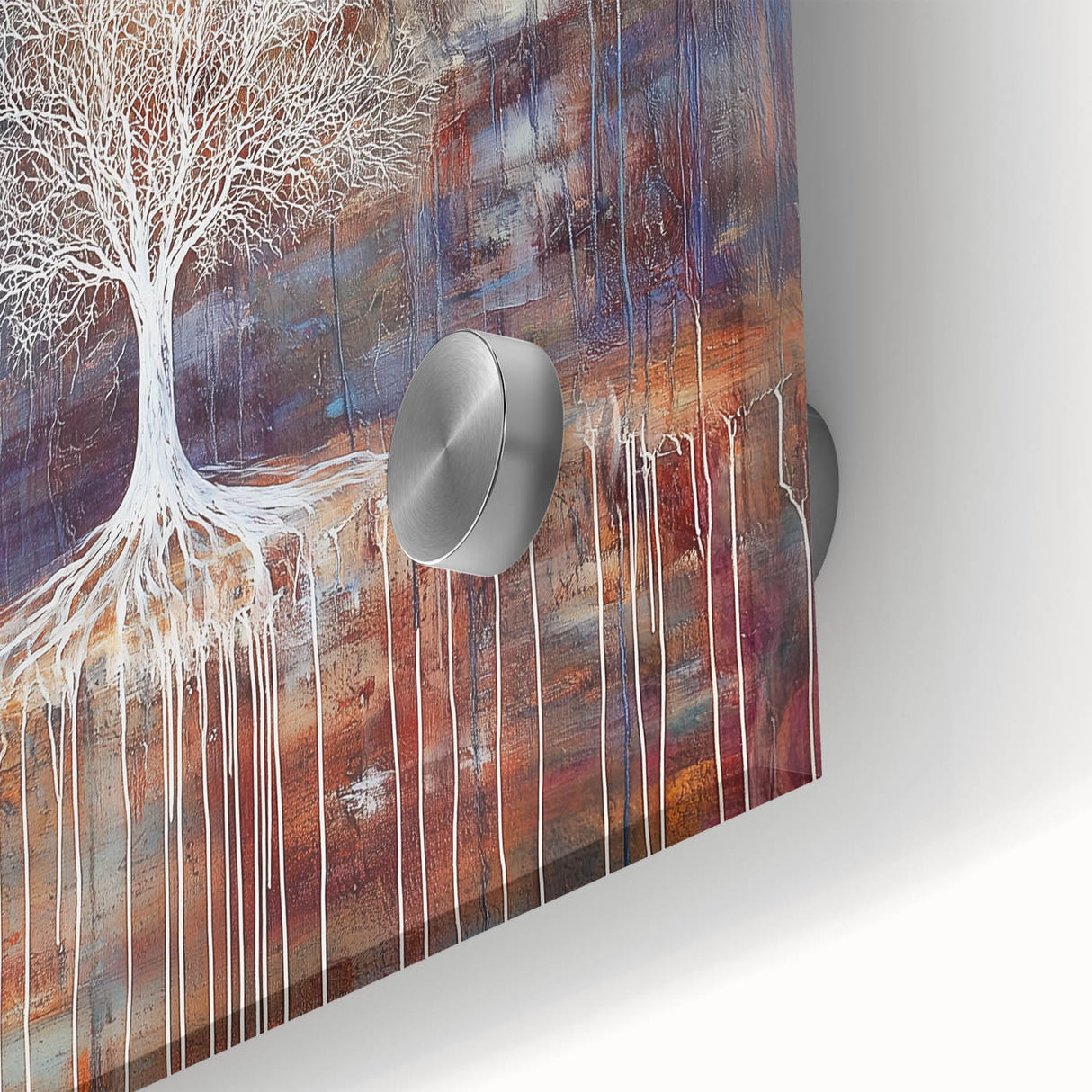 Close-up of an abstract floral design on acrylic glass, showcasing vibrant colors and intricate details, perfect for modern home decor or art enthusiasts.