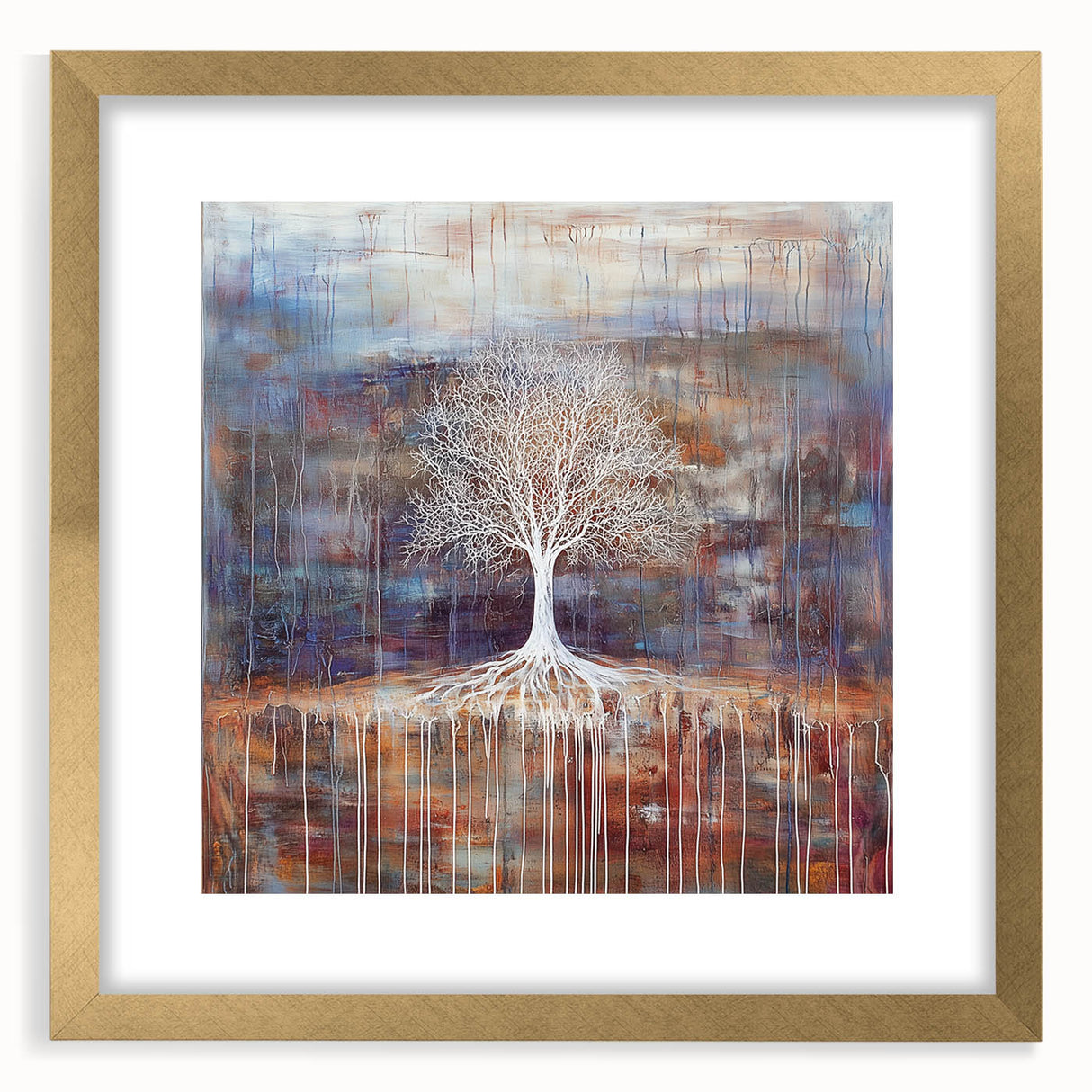 Abstract floral frame design with a gold mat, showcasing intricate patterns and vibrant colors, ideal for enhancing modern home decor aesthetics. Perfect for art enthusiasts seeking a stylish wall accent.