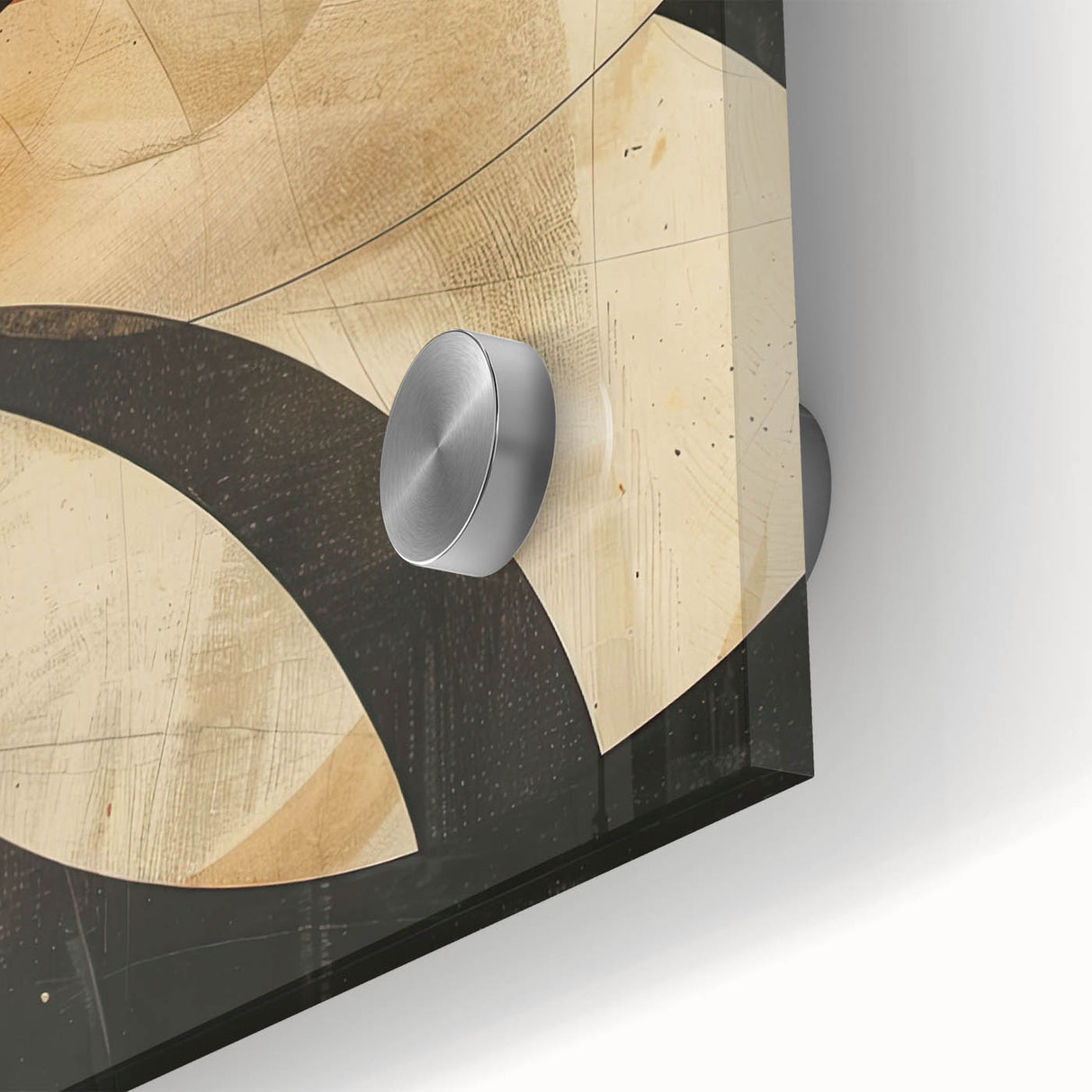 Close-up of abstract minimalist wall art design featuring vibrant colors and geometric shapes, printed on high-quality acrylic glass, ideal for modern decor.
