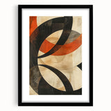 Abstract minimalist wall art framed in black with a white mat, showcasing geometric shapes and subtle colors, perfect for modern decor and stylish interiors.