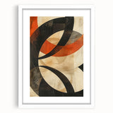 Abstract minimalist wall art framed in white with a sleek mat, showcasing a geometric design that enhances modern decor aesthetics. Ideal for contemporary interiors.