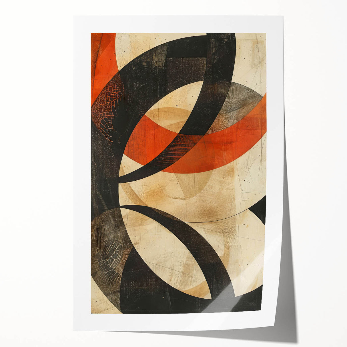 Abstract minimalist wall art print showcasing soft pastel colors and geometric shapes, rolled up for convenient shipping in a protective cardboard tube. Ideal for modern home decor.