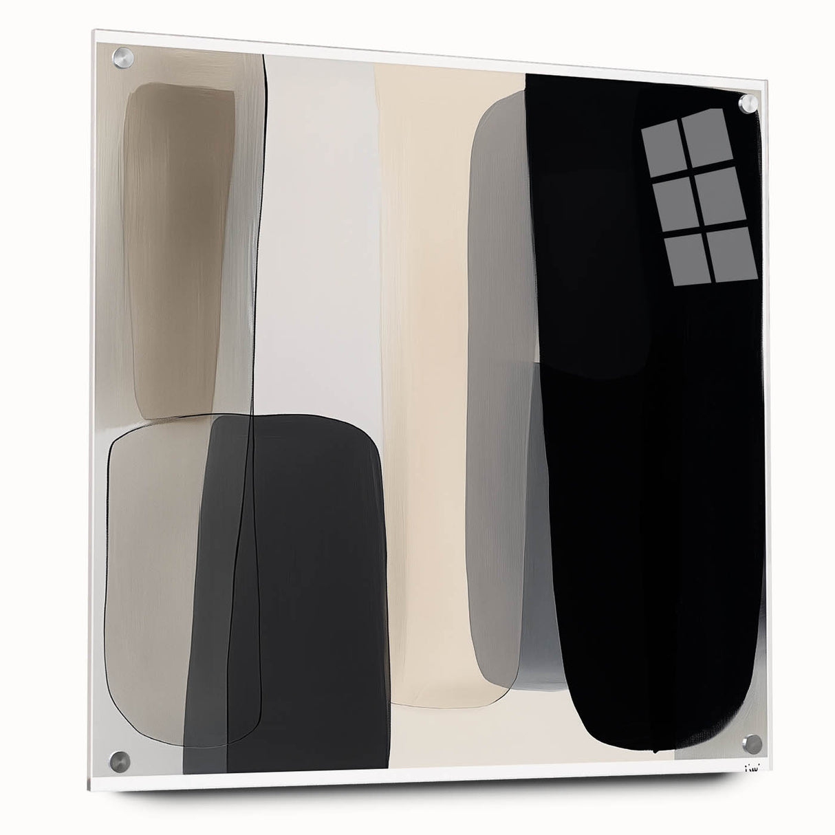 Modern Monochrome Abstract Wall Art – Black, Gray & Beige Canvas