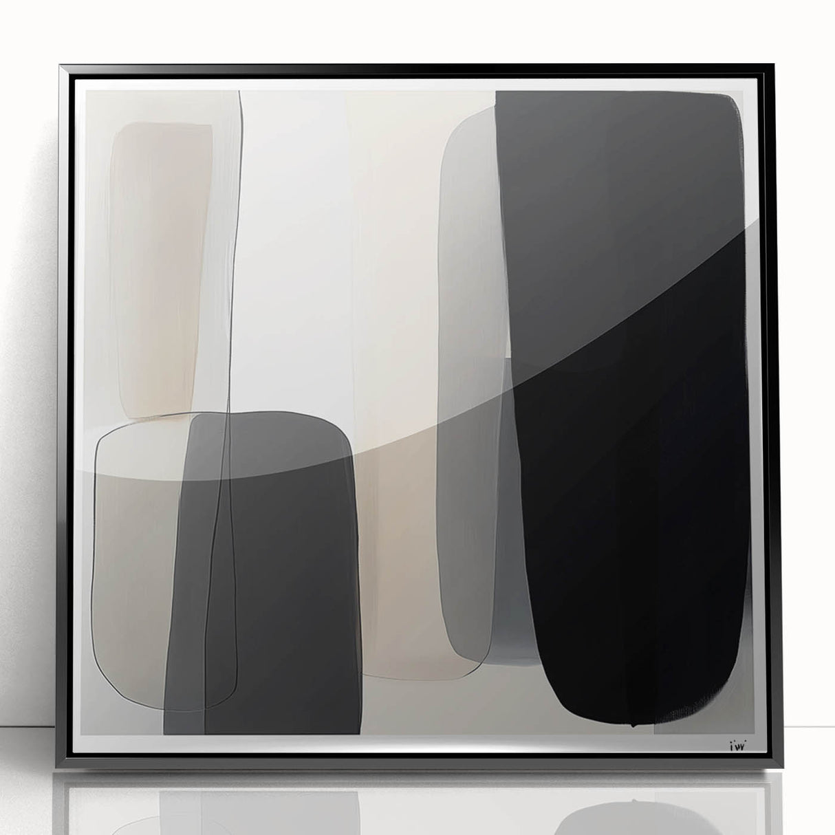 Modern Monochrome Abstract Wall Art – Black, Gray & Beige Canvas
