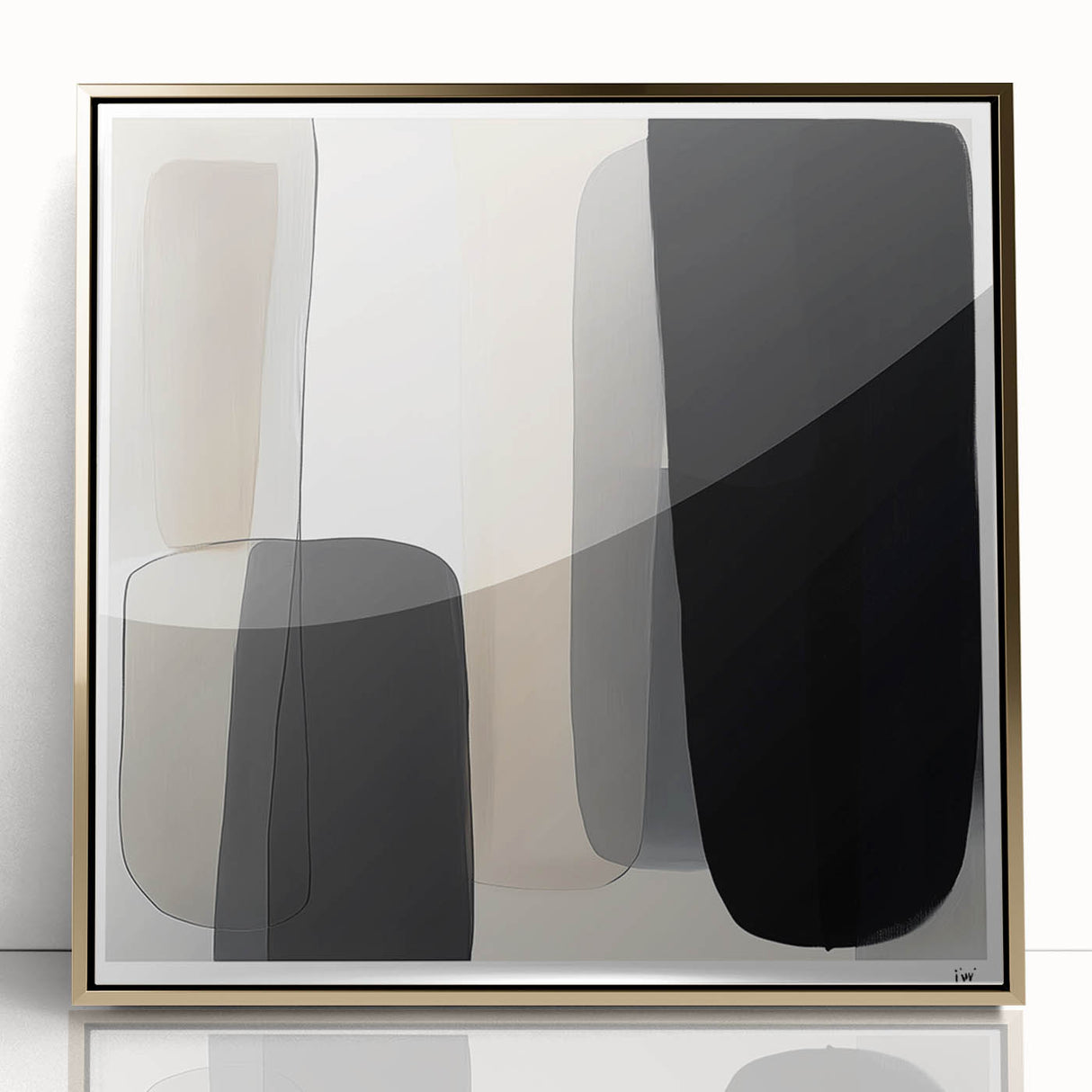 Modern Monochrome Abstract Wall Art – Black, Gray & Beige Canvas