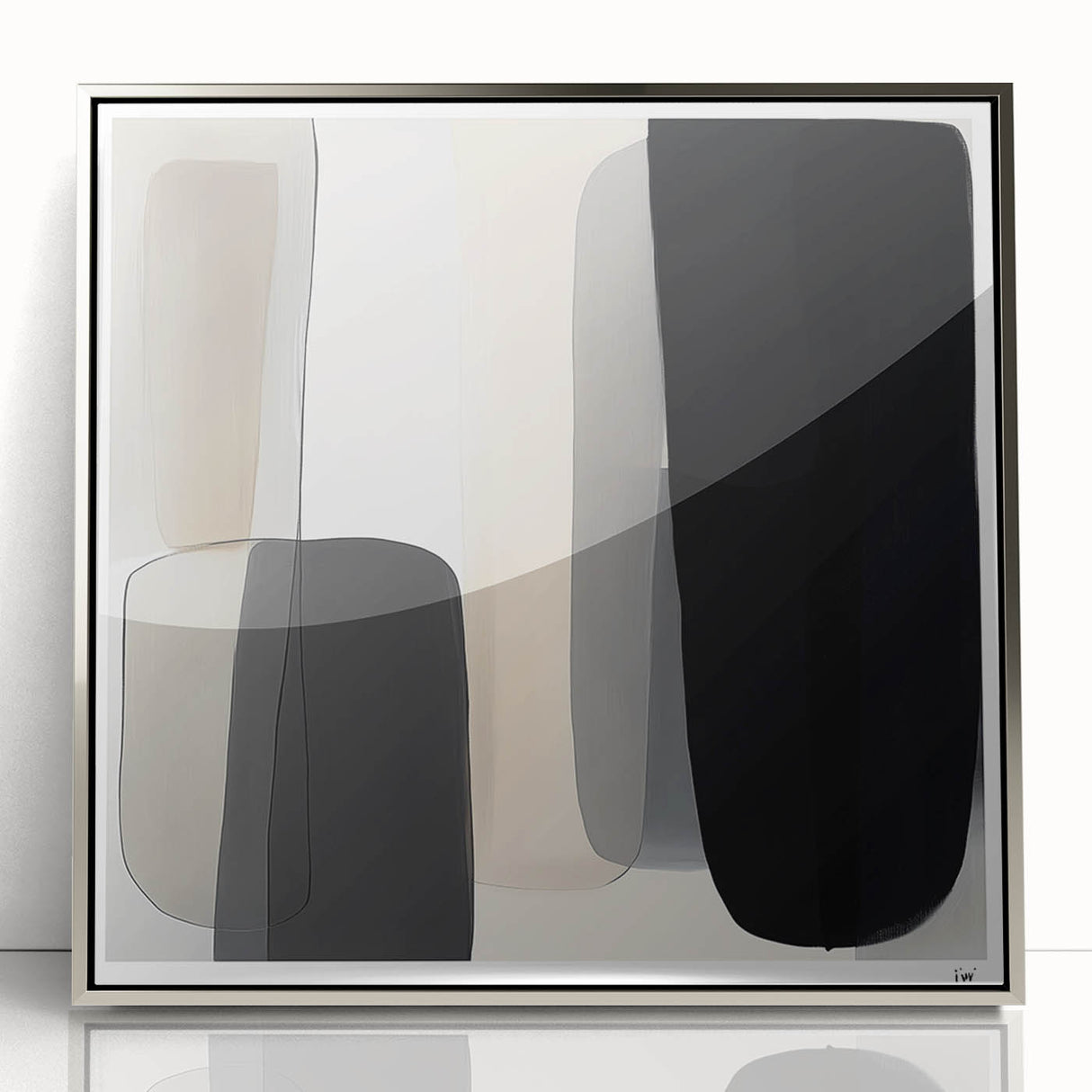 Modern Monochrome Abstract Wall Art – Black, Gray & Beige Canvas