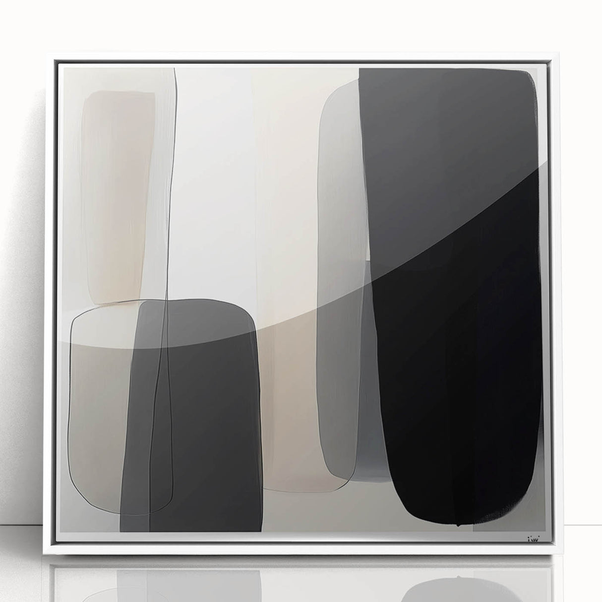 Modern Monochrome Abstract Wall Art – Black, Gray & Beige Canvas