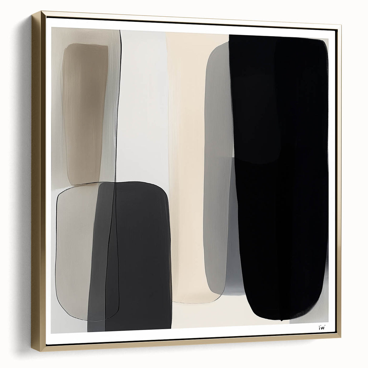 Modern Monochrome Abstract Wall Art – Black, Gray & Beige Canvas