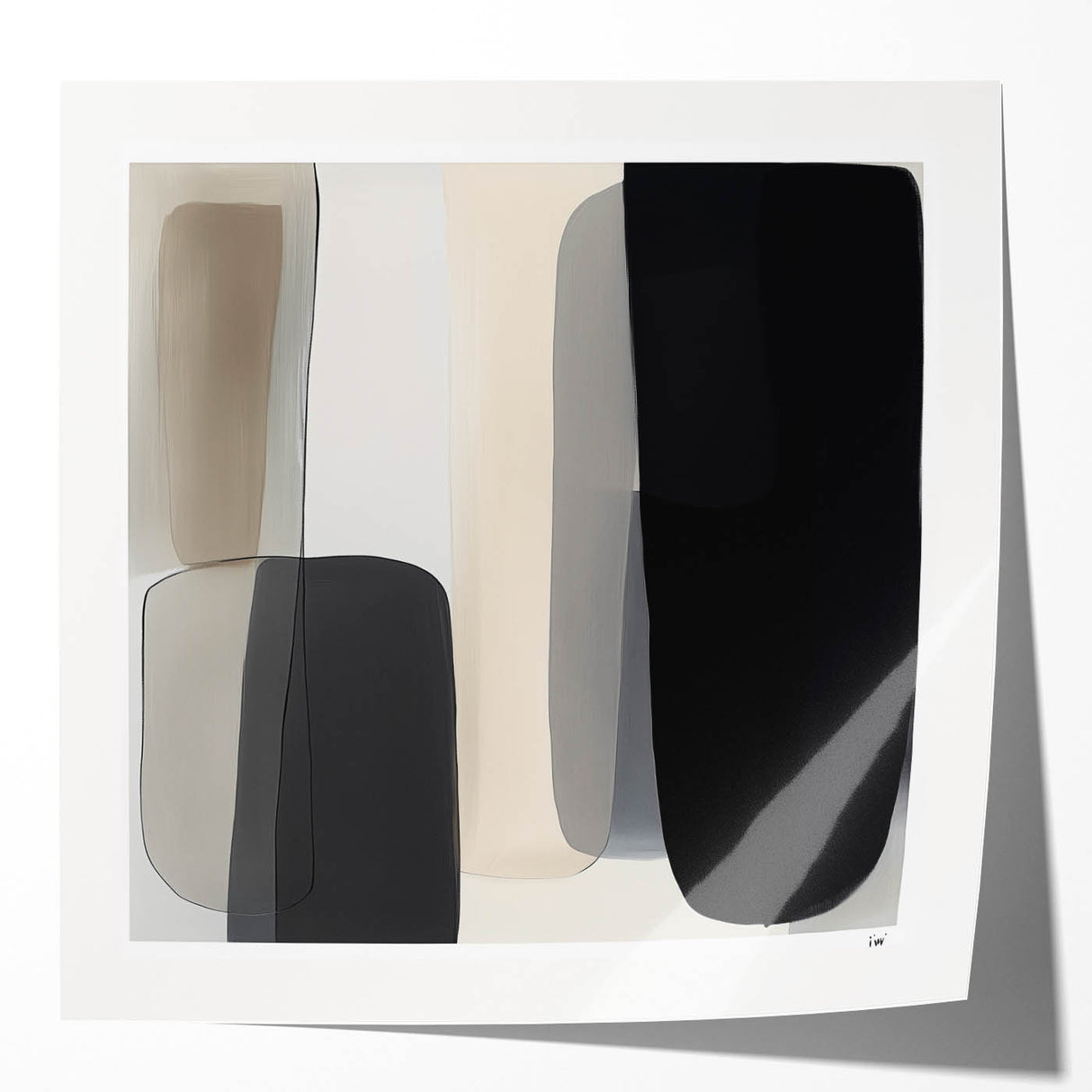 Modern Monochrome Abstract Wall Art – Black, Gray & Beige Canvas
