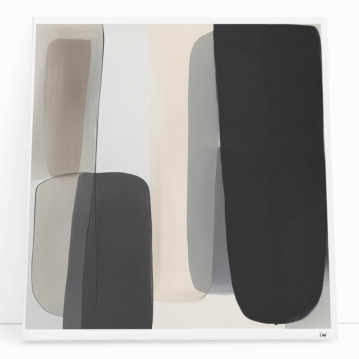 Modern Monochrome Abstract Wall Art – Black, Gray & Beige Canvas