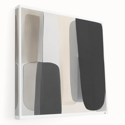 Modern Monochrome Abstract Wall Art – Black, Gray & Beige Canvas