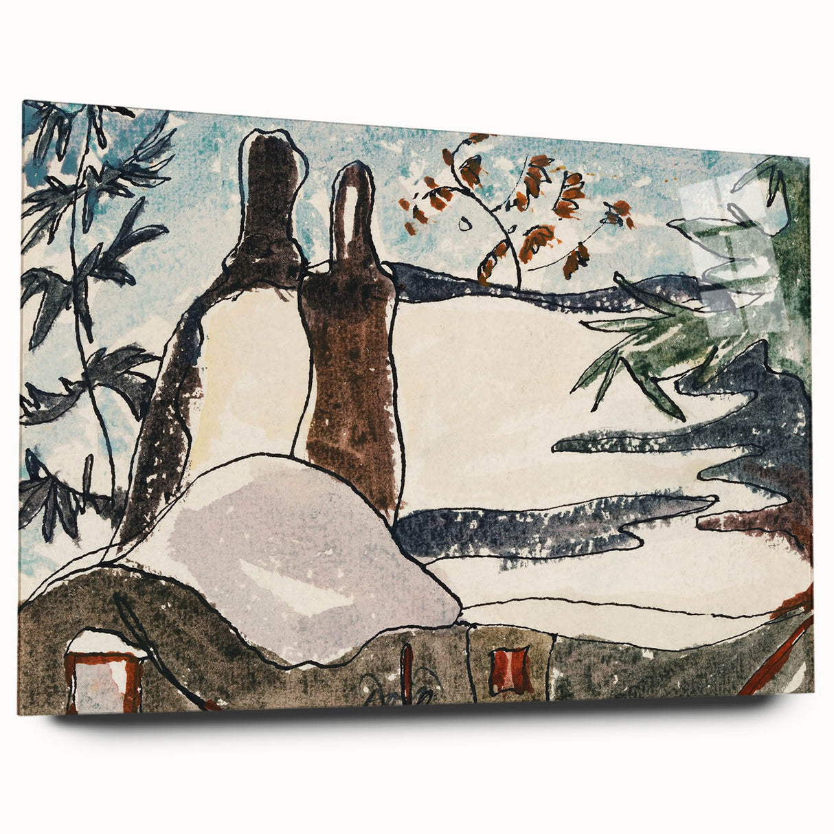 Abstract Snowy Landscape Wall Art - Modern Winter Rooftop Decor