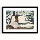 Abstract Snowy Landscape Wall Art - Modern Winter Rooftop Decor