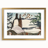 Abstract Snowy Landscape Wall Art - Modern Winter Rooftop Decor